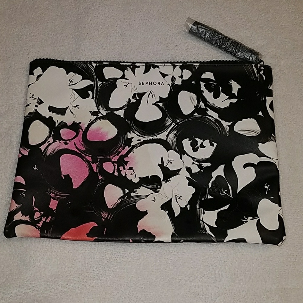 Sephora Monochrome and Pink Floral Cosmetic Case